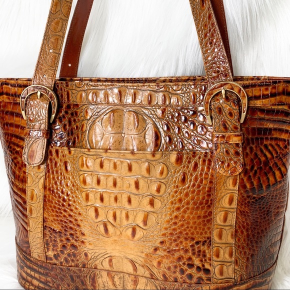 SOLD-Brahmin Vintage Toasted Almond Croc Embossed Ombre Leather Tote - Picture 5 of 12